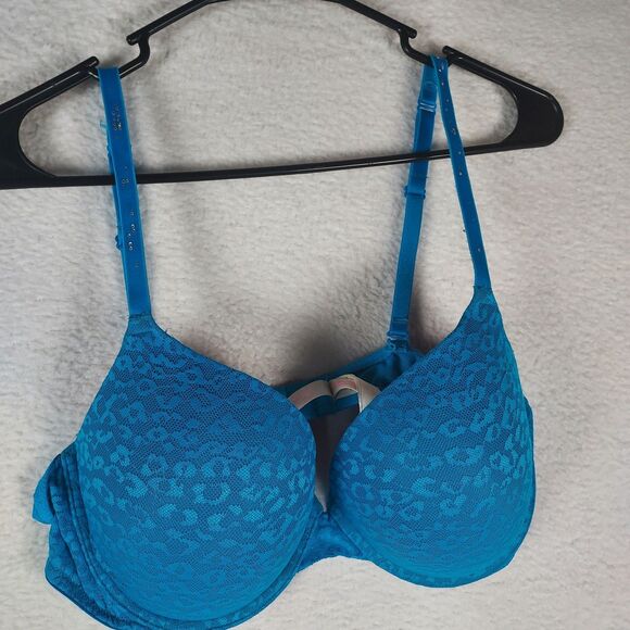 Victoria’s Secret Womens 36D Blue Lace Padded Underwire Bra Adjustable Straps - Picture 4 of 7
